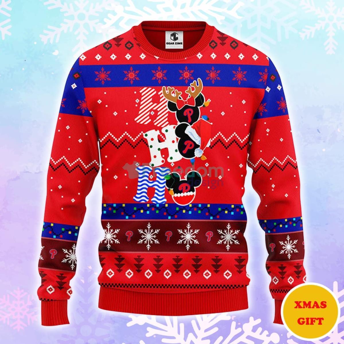 Philadelphia Phillies Hohoho Mickey Christmas AOP Sweater Product Photo 1