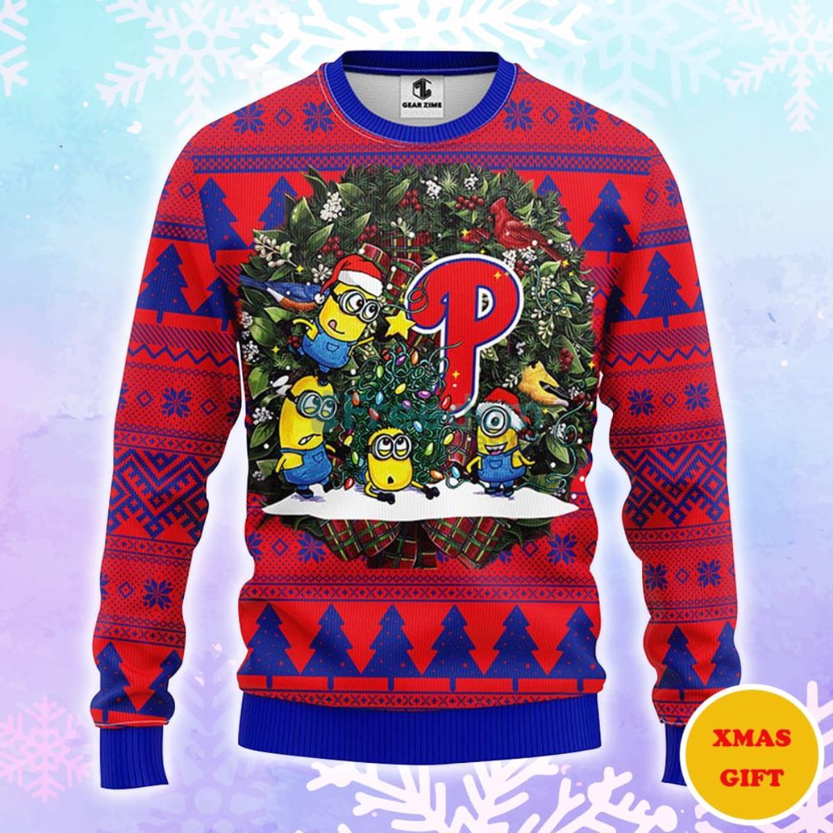 Philadelphia Phillies Minion Christmas AOP Sweater Product Photo 1