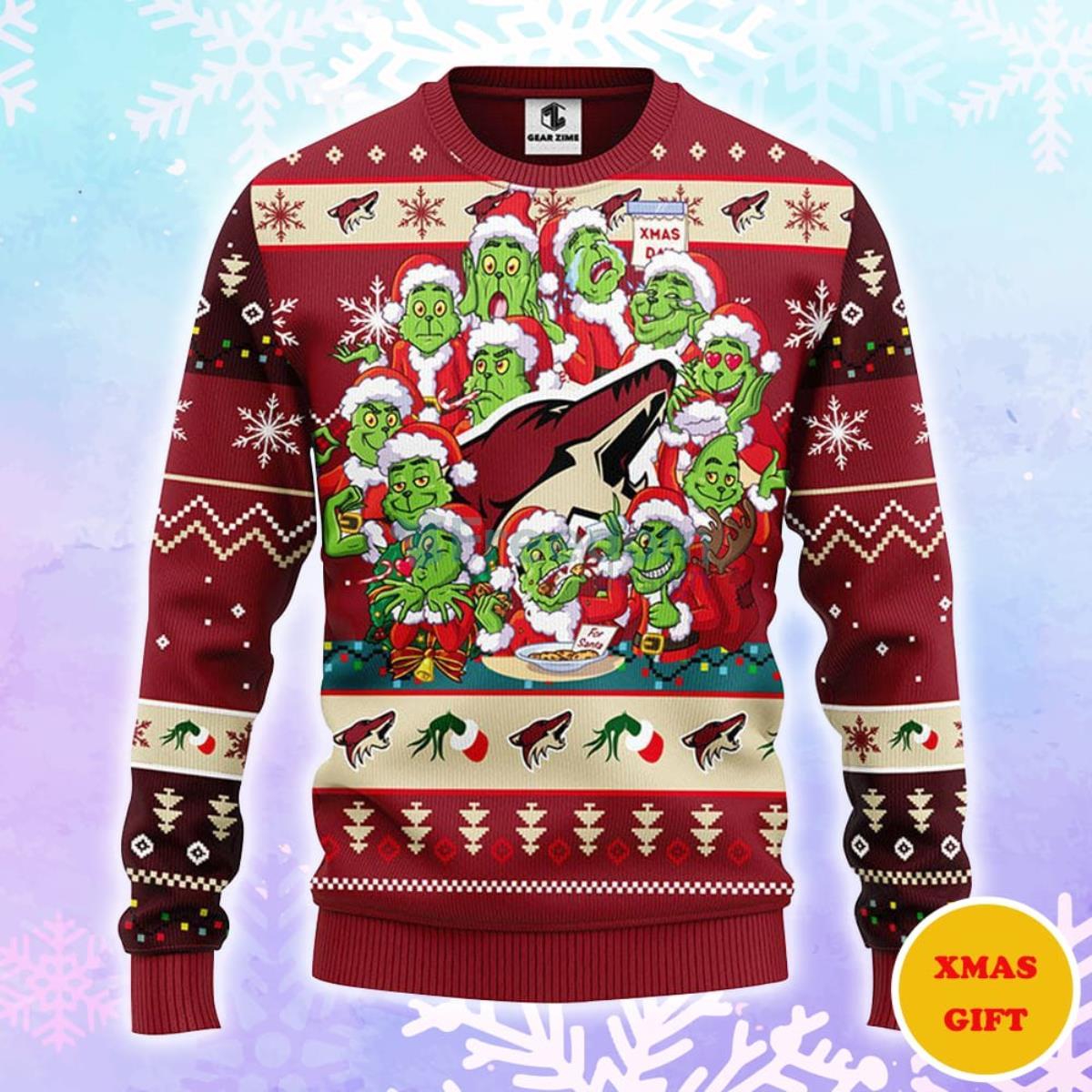 Phoenix Coyotes 12 Grinch Xmas Day Christmas AOP Sweater Product Photo 1