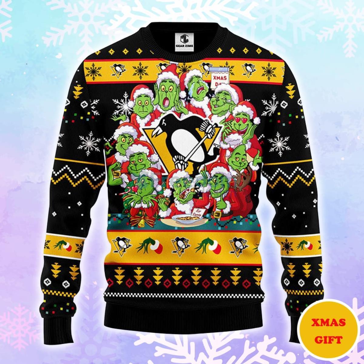 Pittsburgh Penguins 12 Grinch Xmas Day Christmas AOP Sweater Product Photo 1