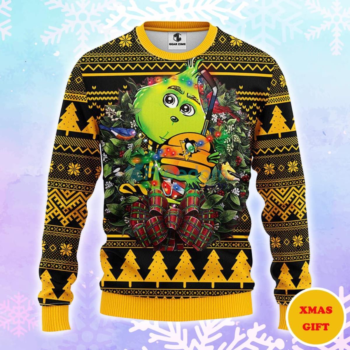 Pittsburgh Penguins Grinch Hug Christmas AOP Sweater Product Photo 1