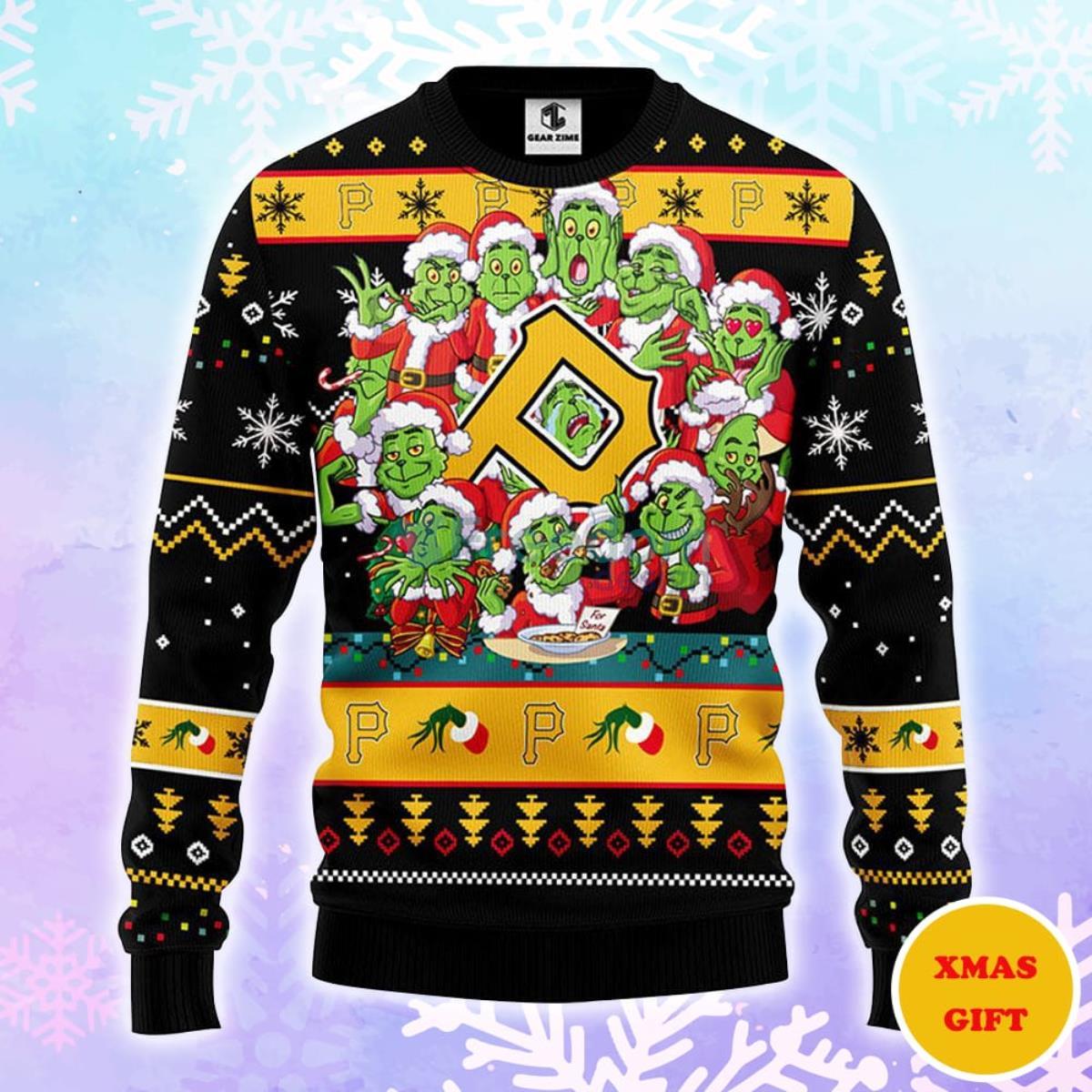 Pittsburgh Pirates 12 Grinch Xmas Day Christmas AOP Sweater Product Photo 1