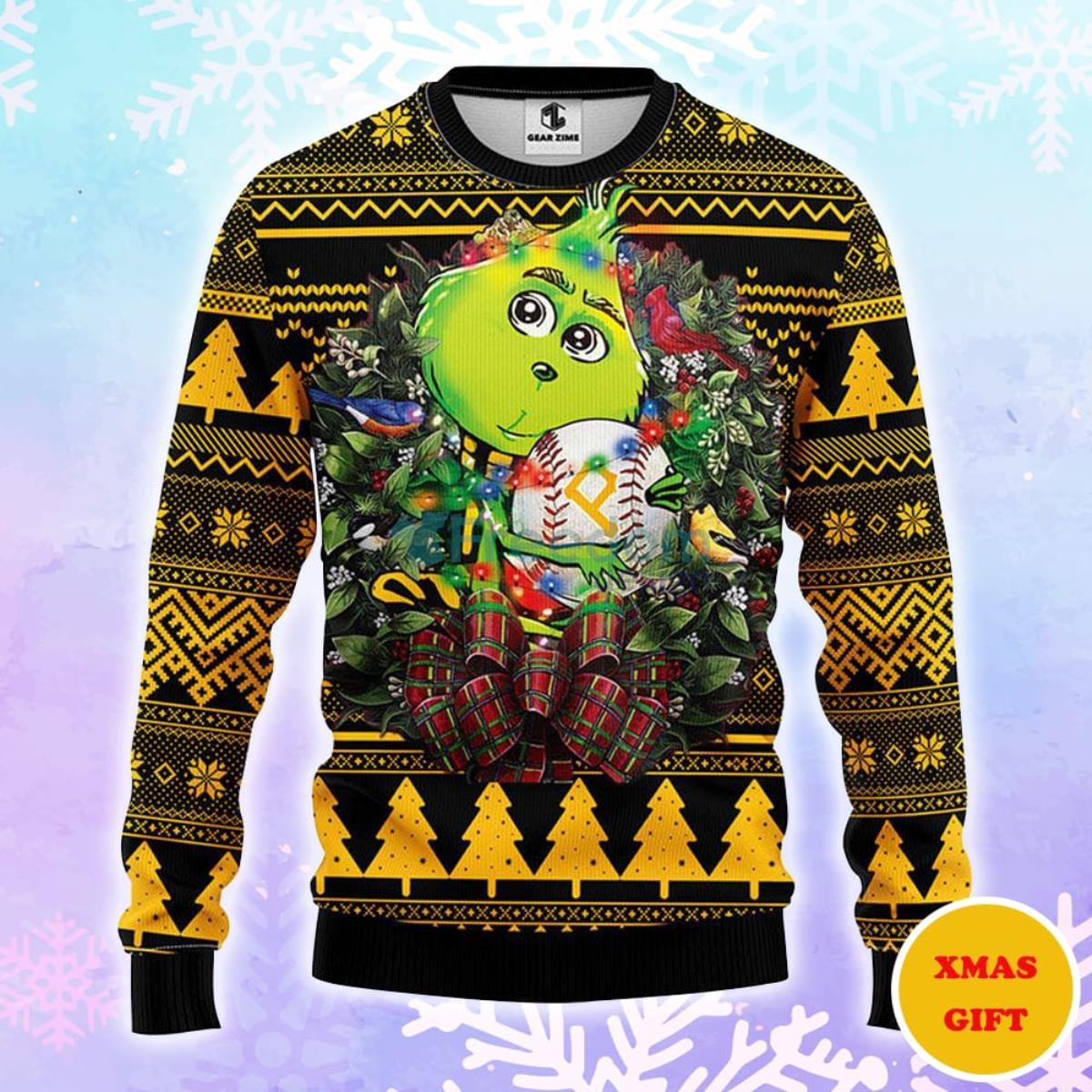 Pittsburgh Pirates Grinch Hug Christmas AOP Sweater Product Photo 1