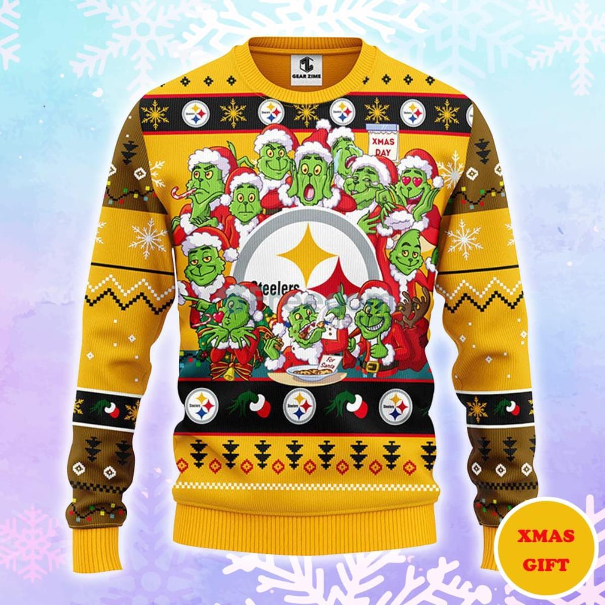 Pittsburgh Steelers 12 Grinch Xmas Day Christmas AOP Sweater Product Photo 2