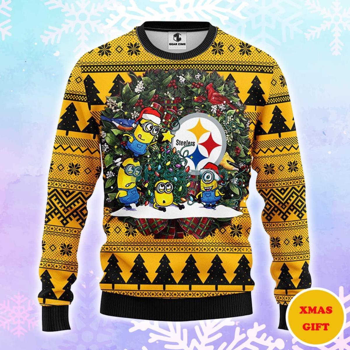 Pittsburgh Steelers Minion Christmas AOP Sweater Product Photo 1