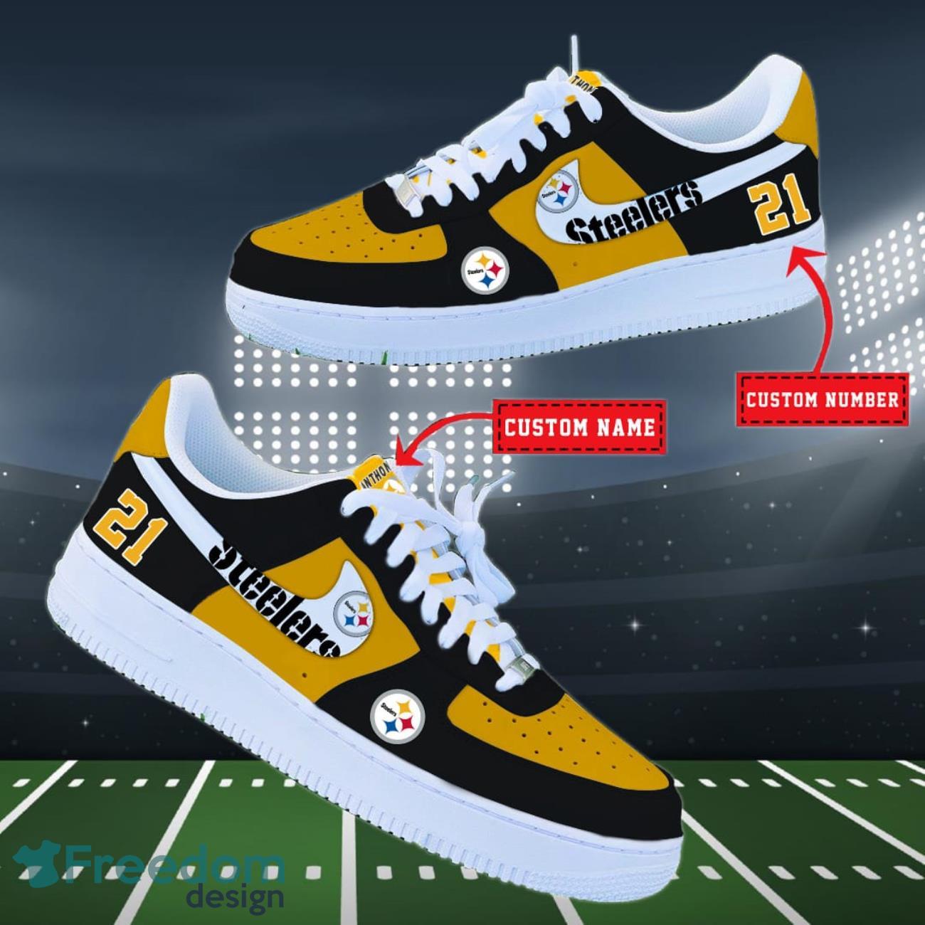 Pittsburgh Steelers NFL Personalized Air Force Shoes Custom Name Product Photo 2