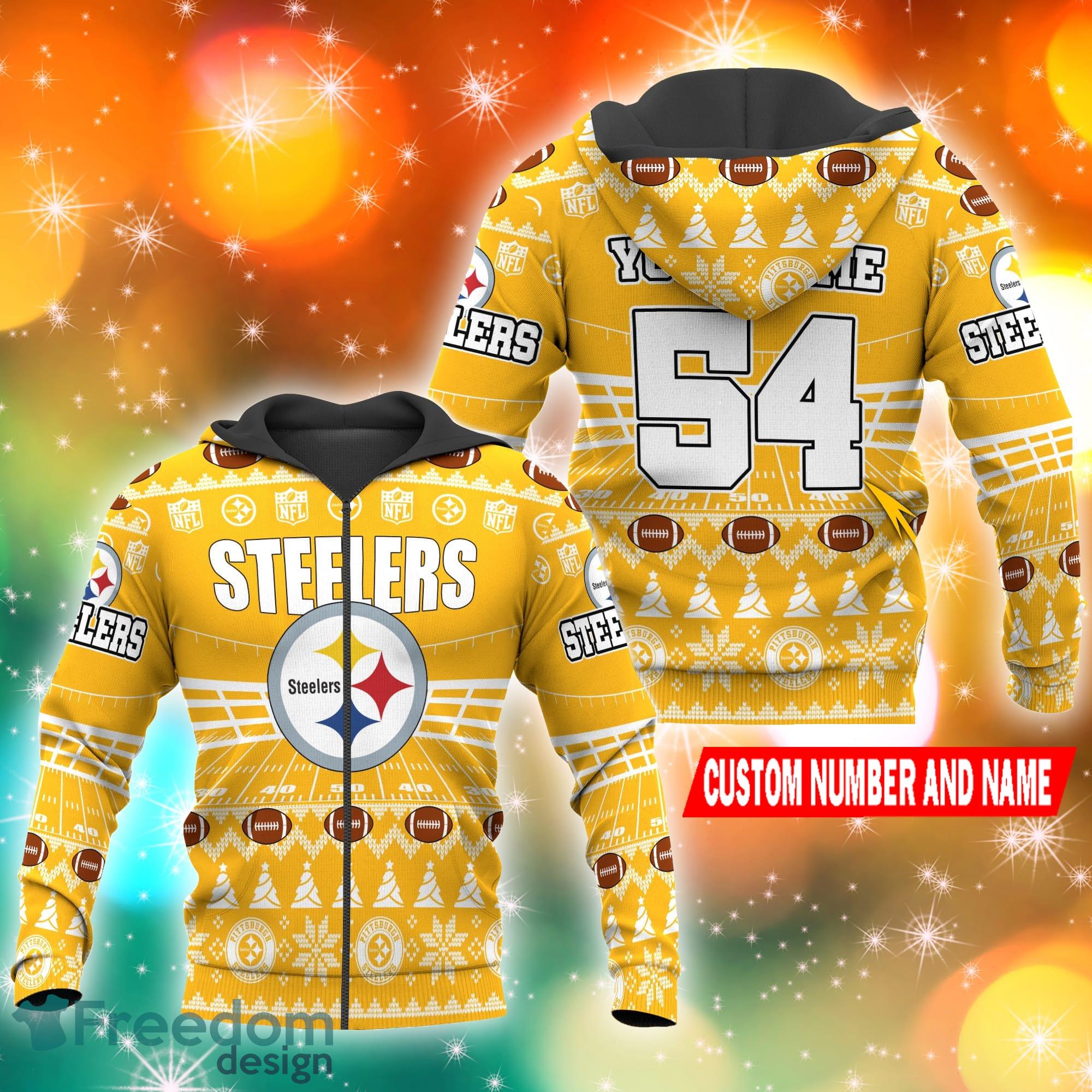 Pittsburgh Steelers NFL Ugly Stadiums Christmas 3D Zip Hoodie Custom Number  And Name - Freedomdesign