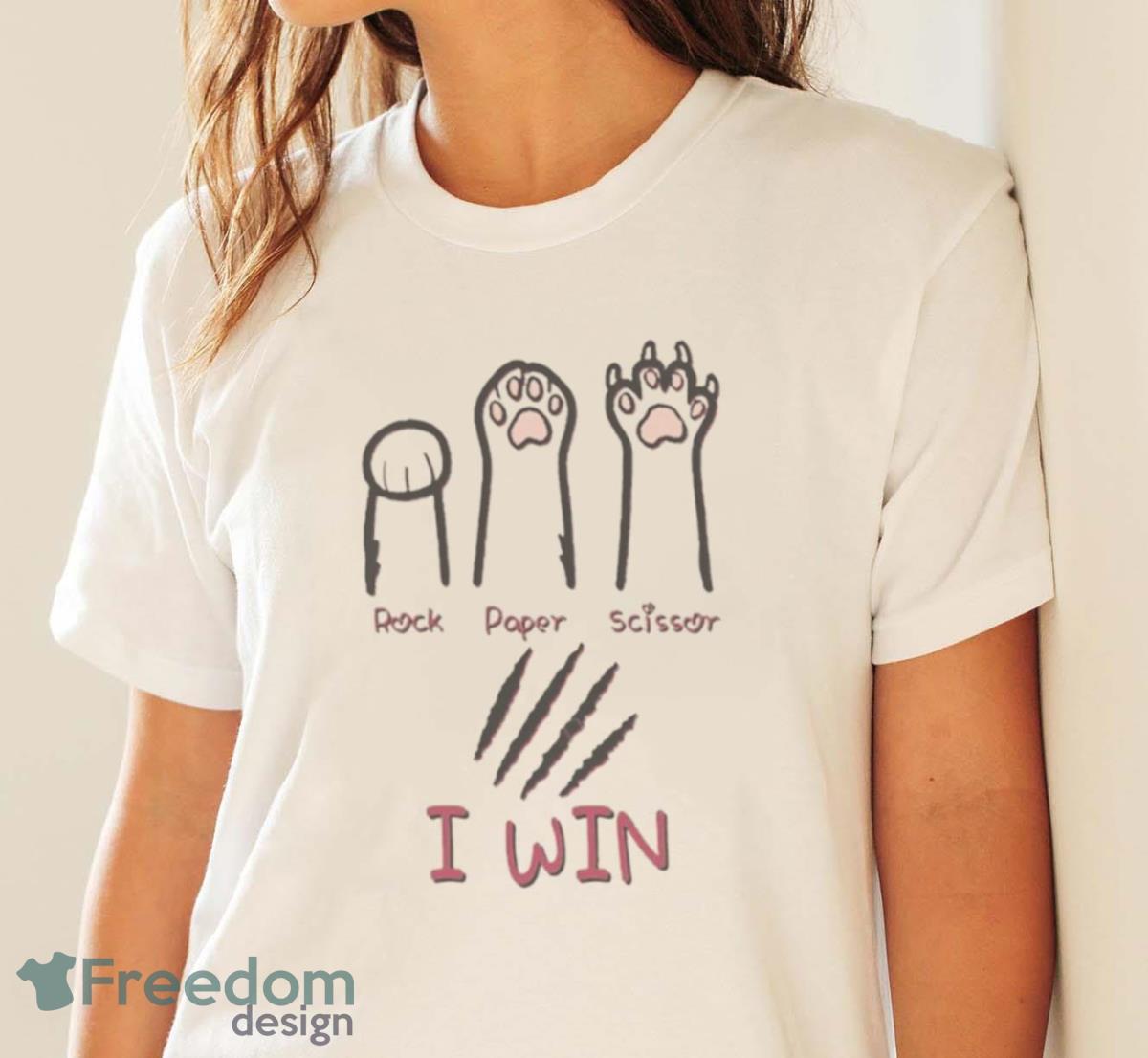 Rock Paper Scissors I Win Cat Shirt - White Ladies T-Shirt