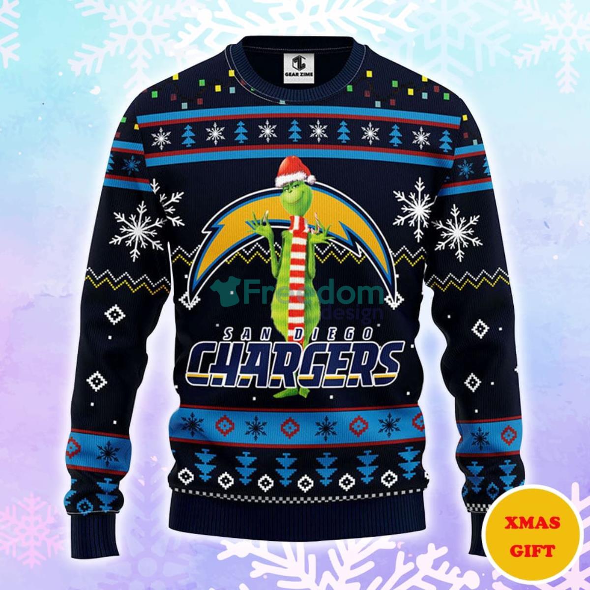 San Diego Chargers Funny Grinch Christmas AOP Sweater Product Photo 1