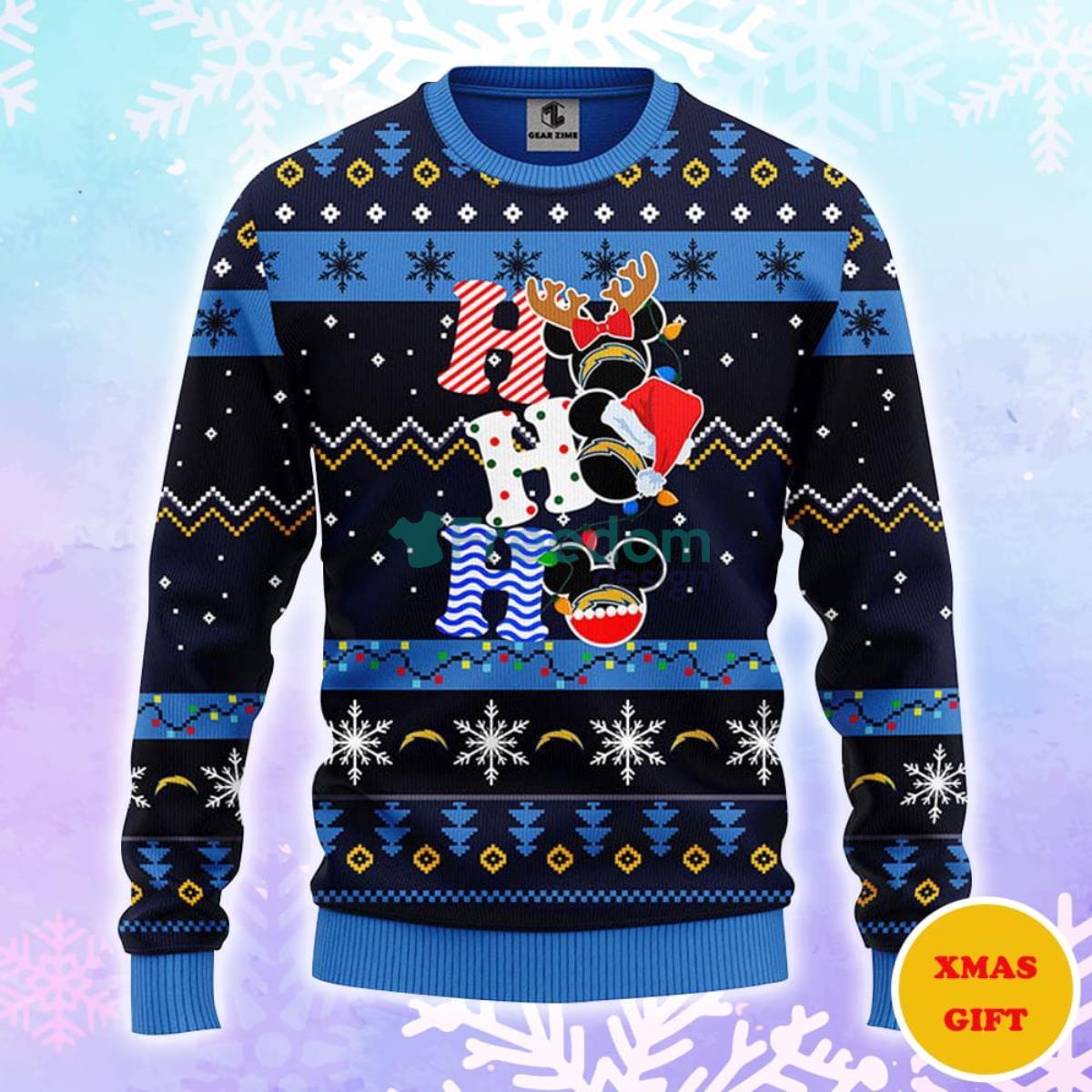 San Diego Chargers HoHoHo Mickey Christmas AOP Sweater Product Photo 1