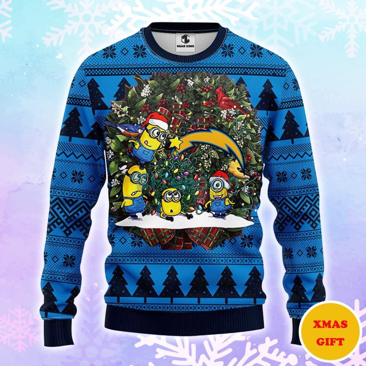 San Diego Chargers Minion Christmas AOP Sweater Product Photo 1