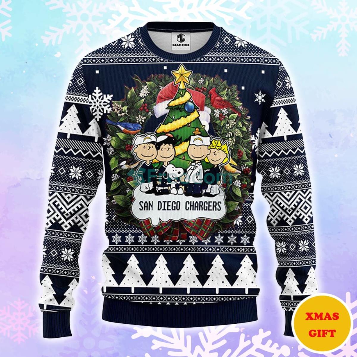 San Diego Chargers Snoopy Dog Christmas AOP Sweater Product Photo 1