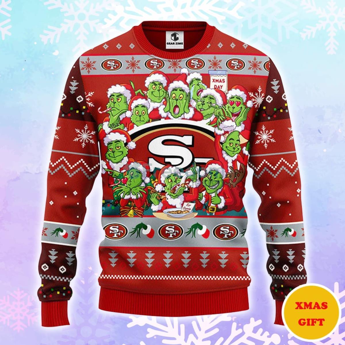 San Francisco 49ers 12 Grinch Xmas Day Christmas AOP Sweater Product Photo 1