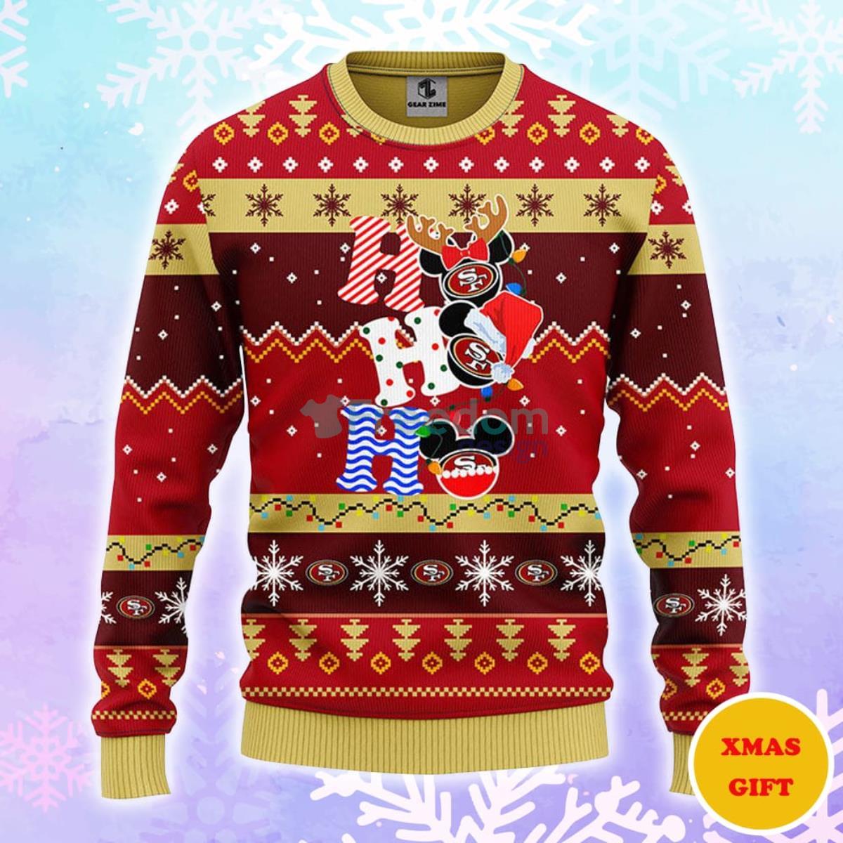 San Francisco 49ers HoHoHo Mickey Christmas AOP Sweater Product Photo 1