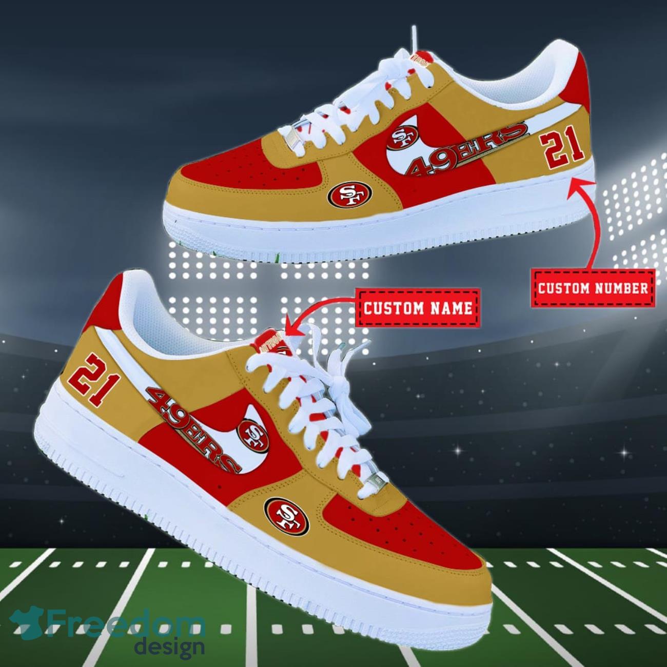 San Francisco 49ers NFL Personalized Air Force Shoes Custom Name Product Photo 2