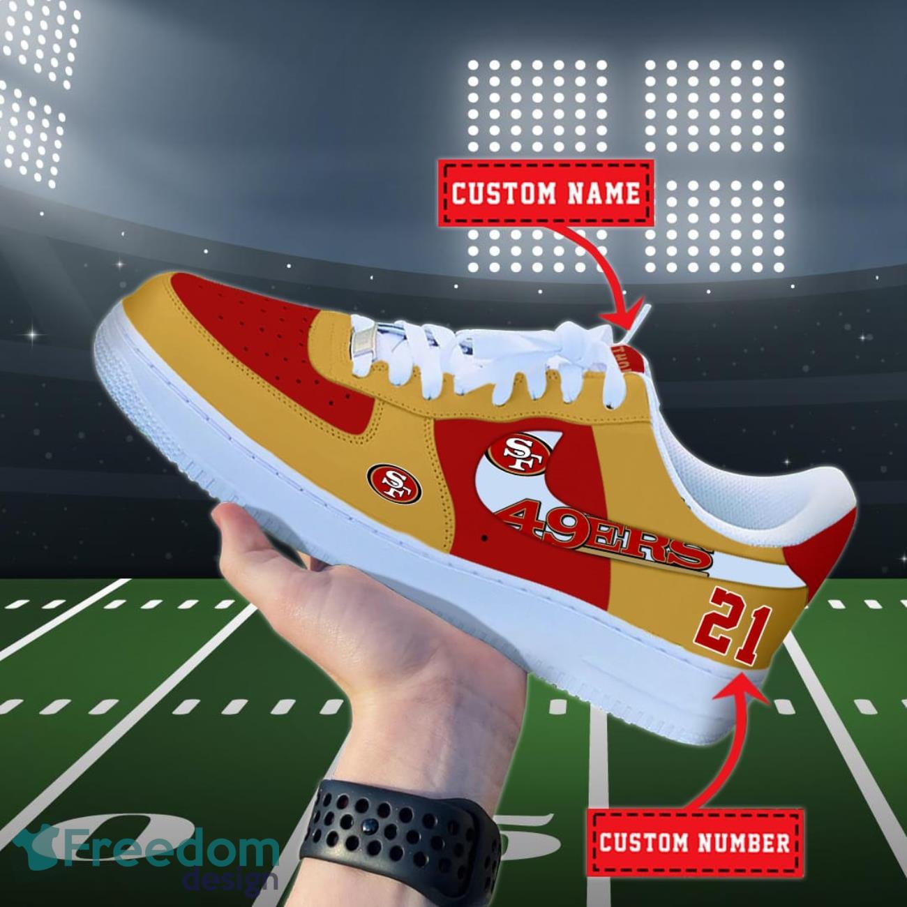 San Francisco 49ers NFL Personalized Air Force Shoes Custom Name Product Photo 1