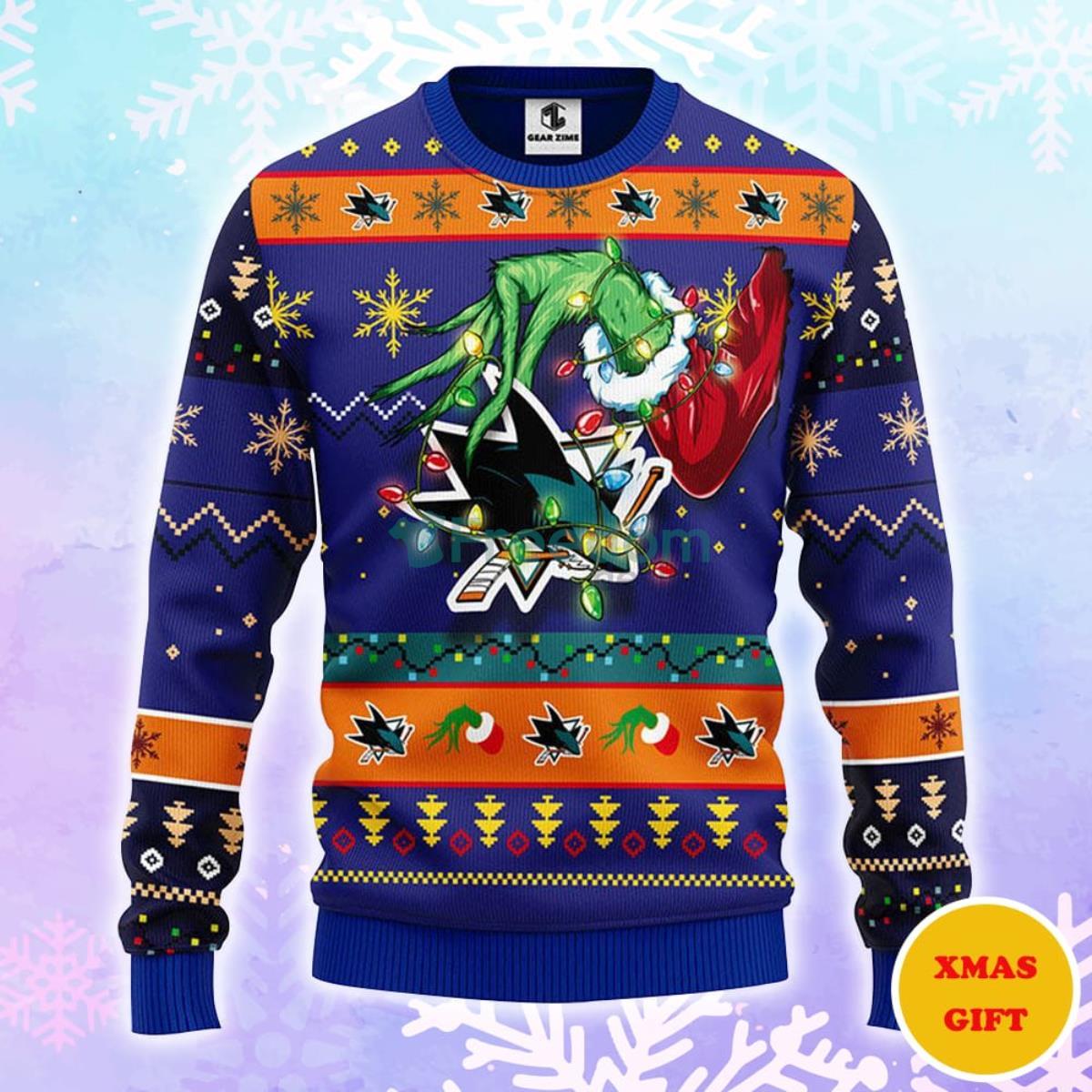 San Jose Sharks Grinch Christmas AOP Sweater Product Photo 1