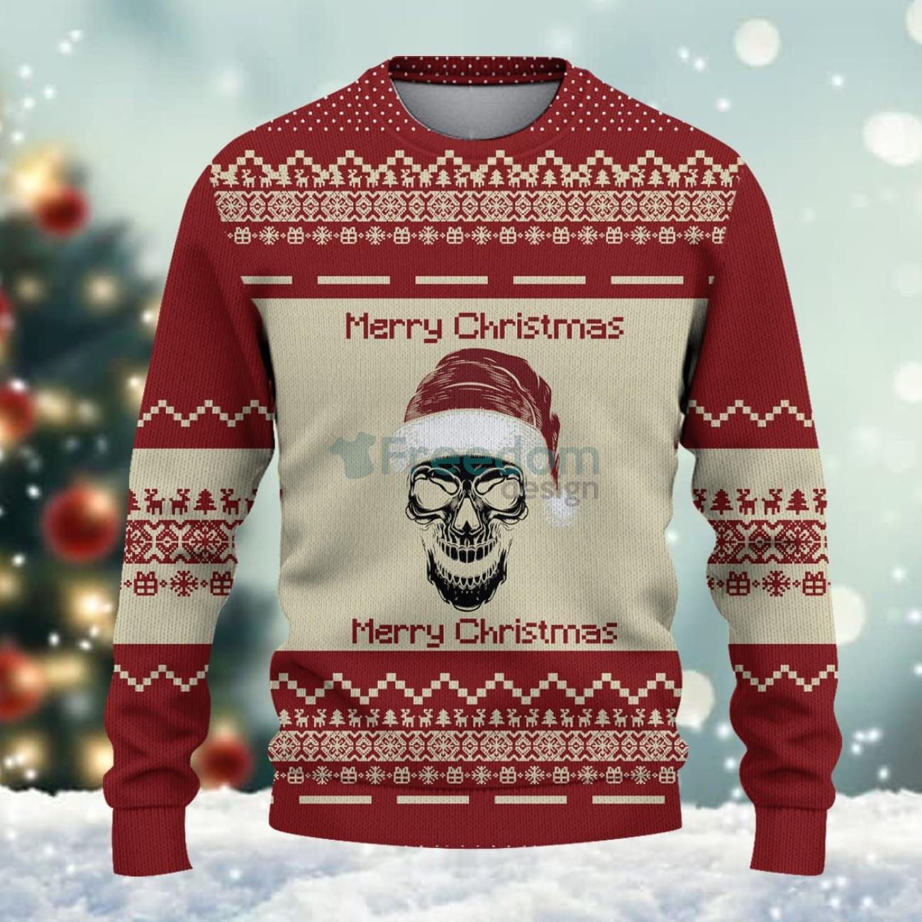 Santa Skull Merry Christmas Kniited Christmas Knitted Sweater Product Photo 2