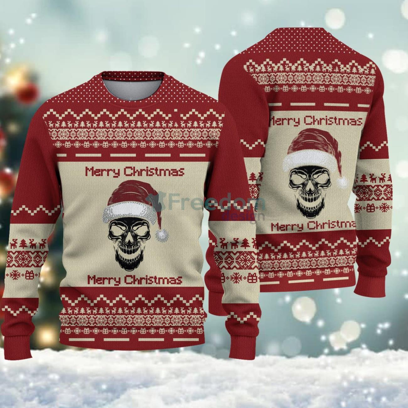 Santa Skull Merry Christmas Kniited Christmas Knitted Sweater Product Photo 1