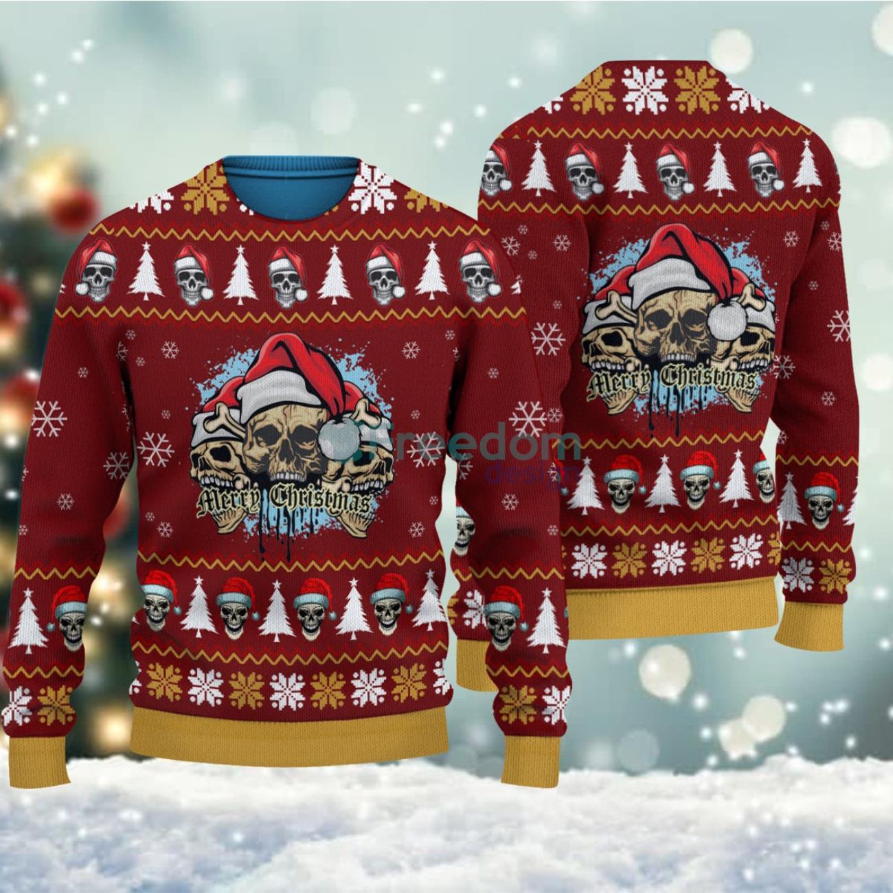 Screaming Santa Skull Christmas Knitted Sweater Product Photo 1