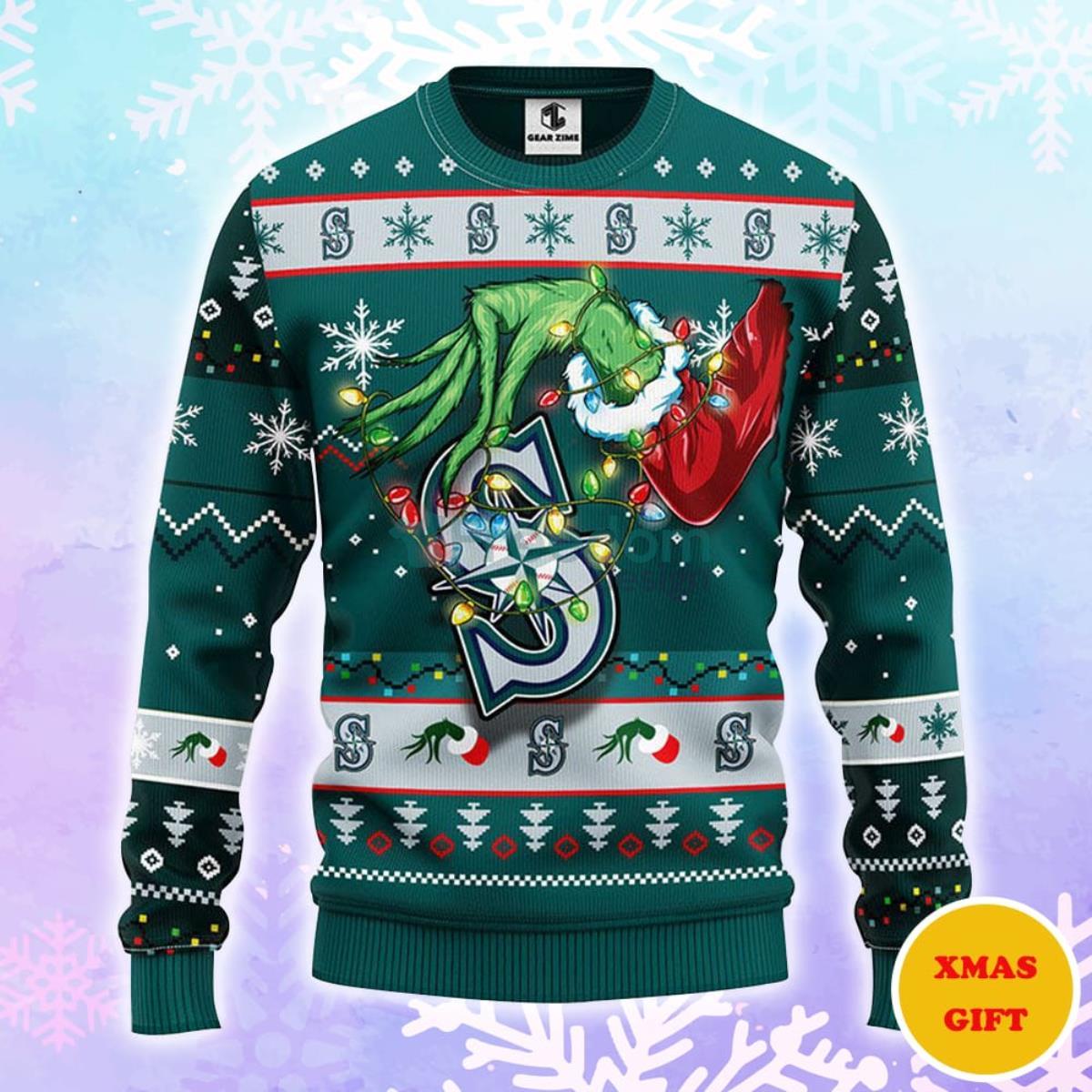 Seattle Mariners Grinch Christmas AOP Sweater Product Photo 1