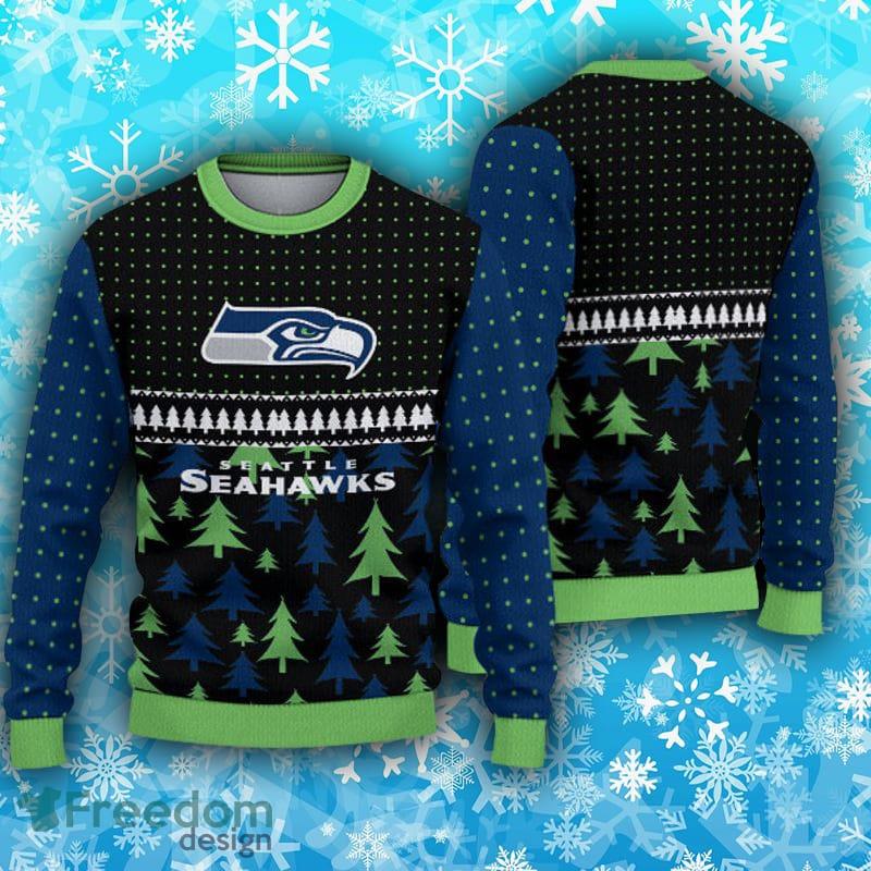 Seattle Seahawks Hawaii Tropical Patterns Ugly Christmas Sweater For Fans