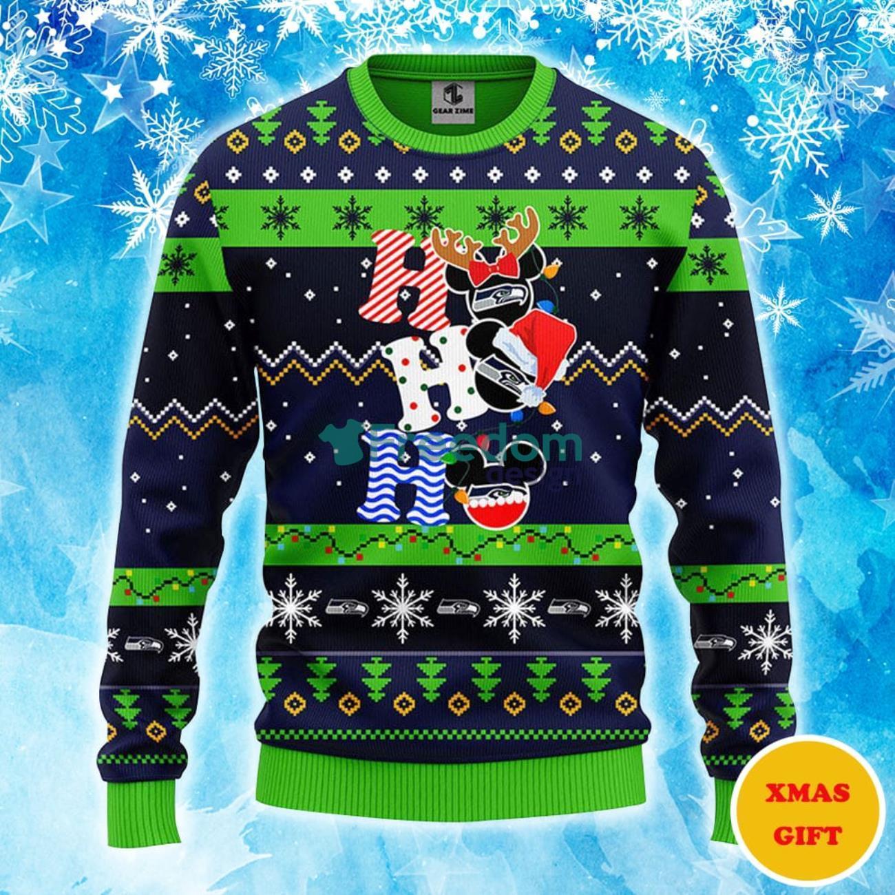 Seattle Seahawks HoHoHo Mickey Christmas AOP Sweater Product Photo 1