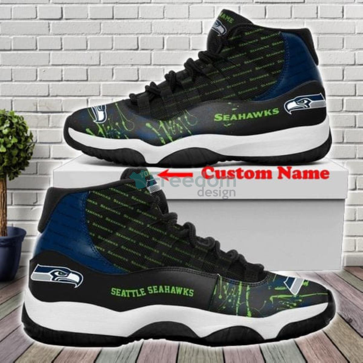 Seattle Seahawks Letters Air Jordan 11 Custom Name Shoes Product Photo 1