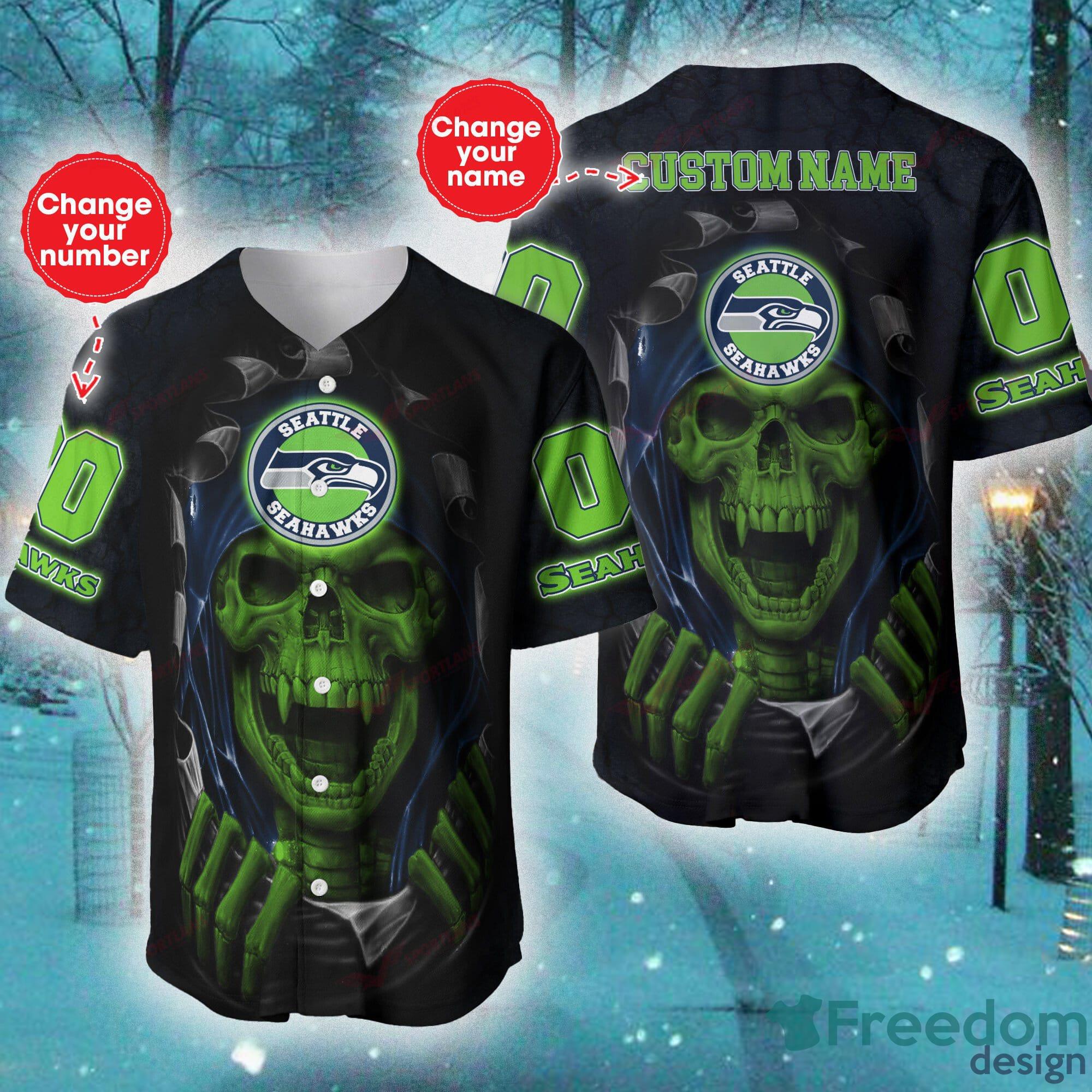Seattle seahawks NFL Baseball Jersey Shirt Skull Custom Number And Name For  Fans Gift Halloween - Freedomdesign