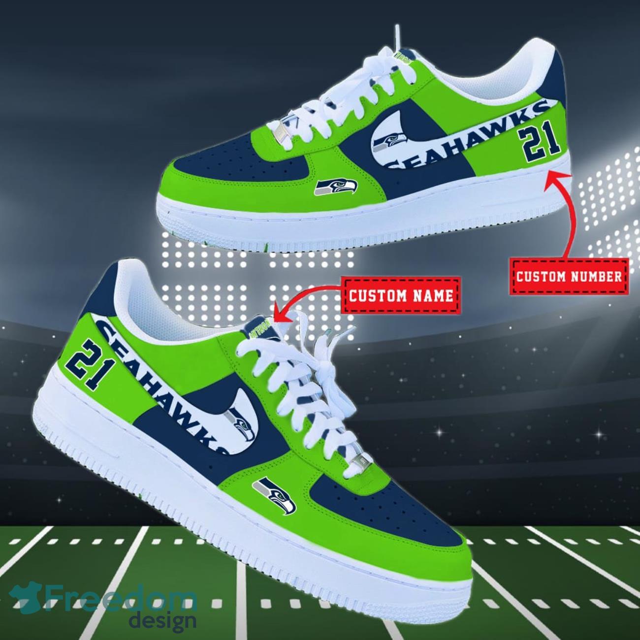 Seattle Seahawks NFL Personalized Air Force Shoes Custom Name Product Photo 2