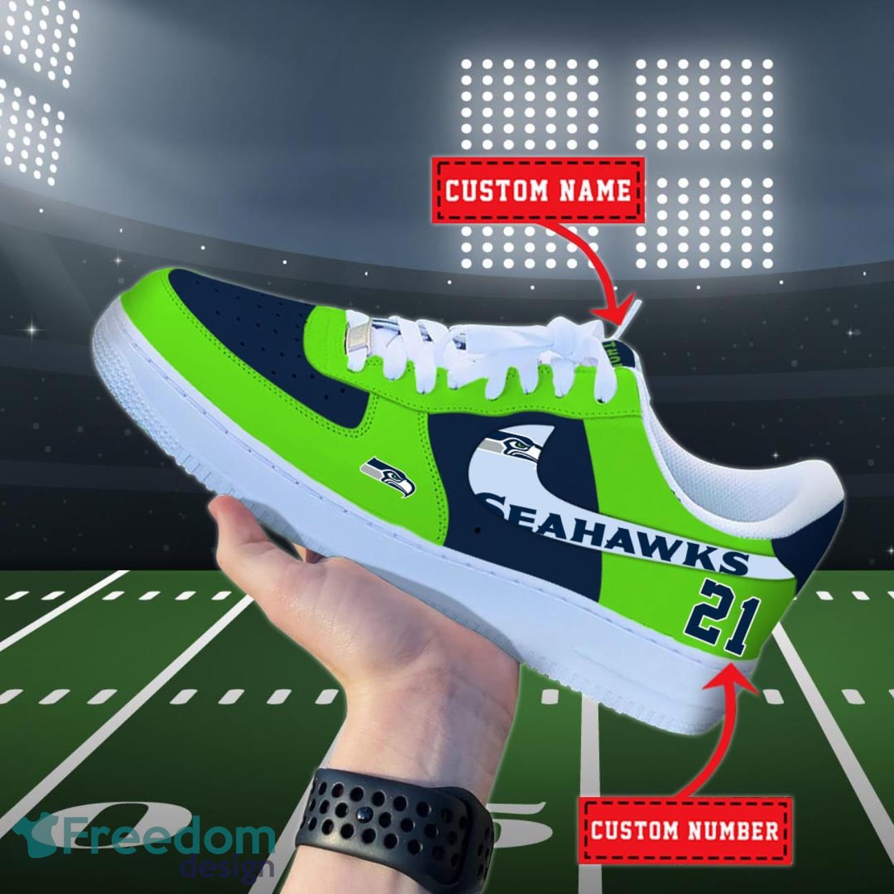 Seattle Seahawks NFL Personalized Air Force Shoes Custom Name Product Photo 1