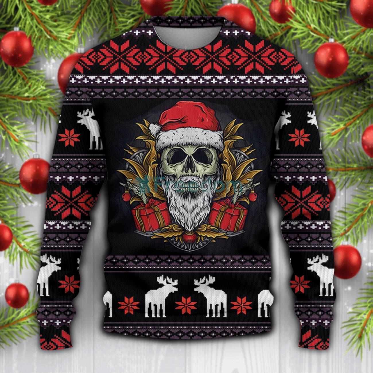 Skull Santa Claus Christmas Knitted Sweater Product Photo 2