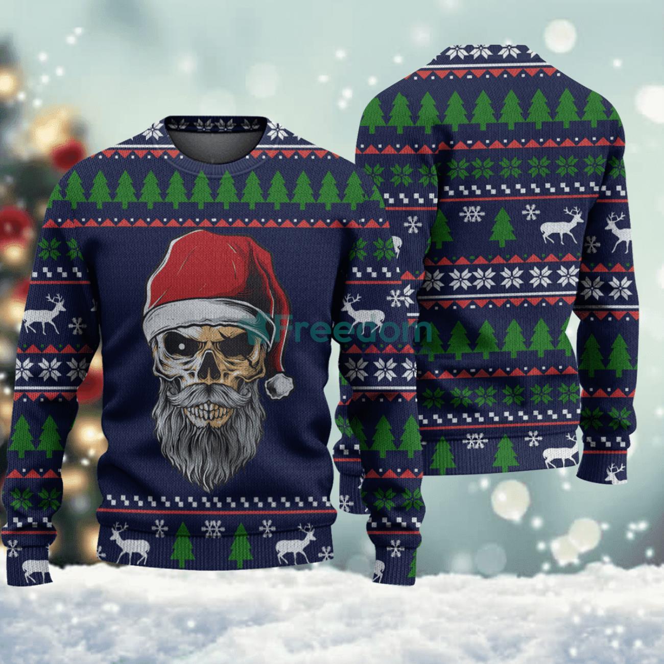 Skull Santa Claus Christmas Knitted Sweater For Men Women Product Photo 1