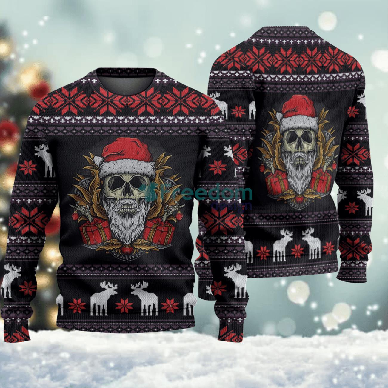 Skull Santa Claus Christmas Knitted Sweater Product Photo 1