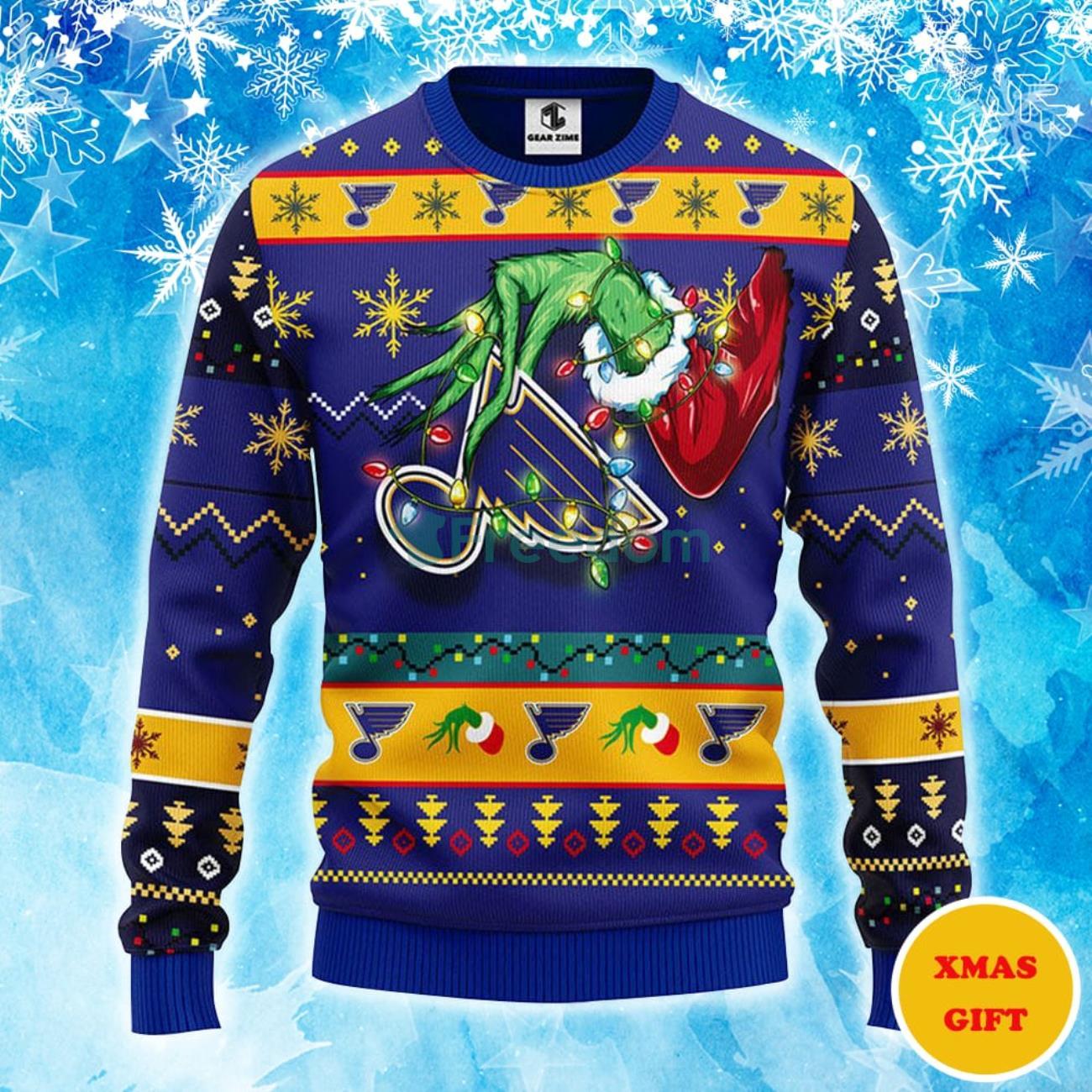 St. Louis Blues Grinch Christmas AOP Sweater Product Photo 1