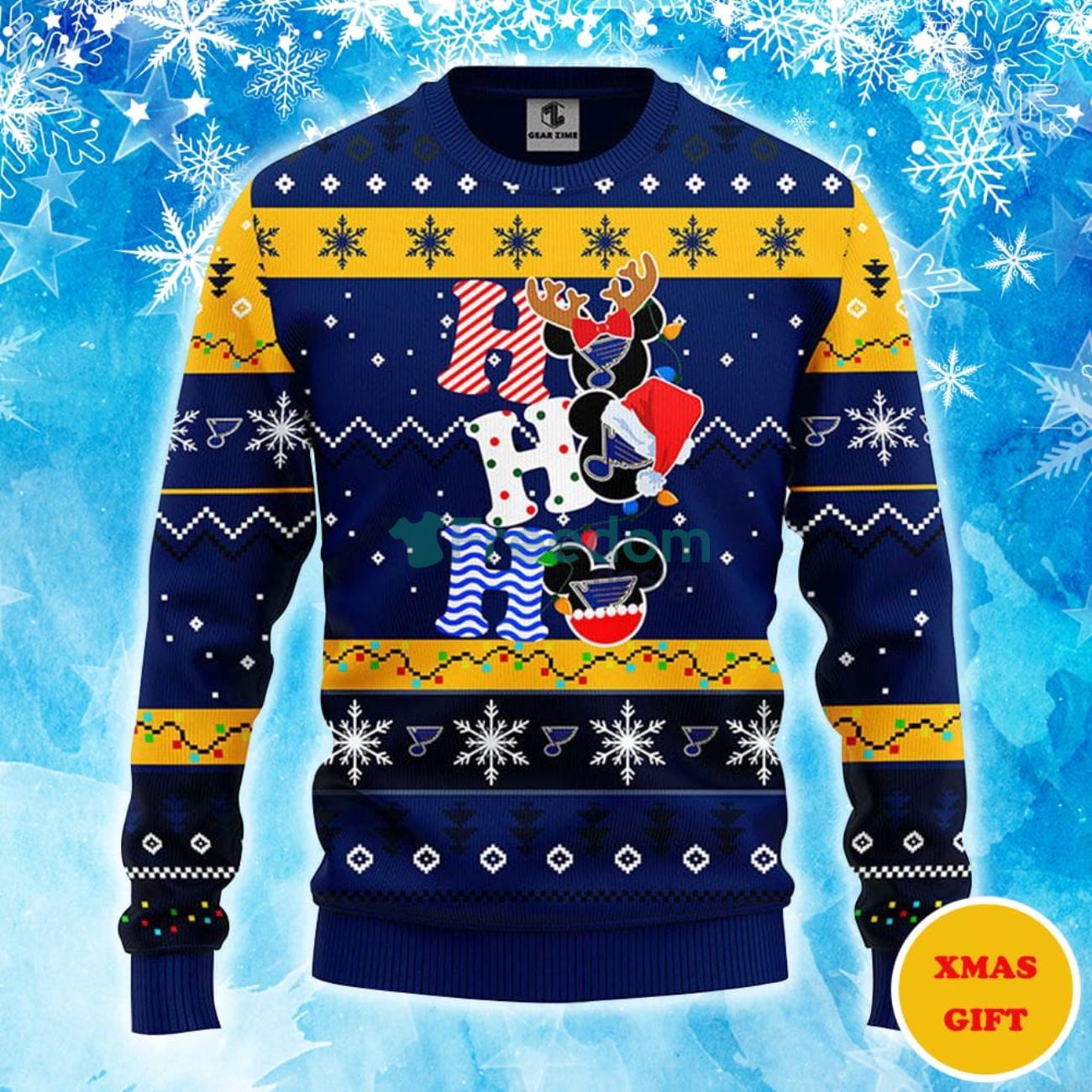 St. Louis Blues Hohoho Mickey Christmas AOP Sweater Product Photo 1