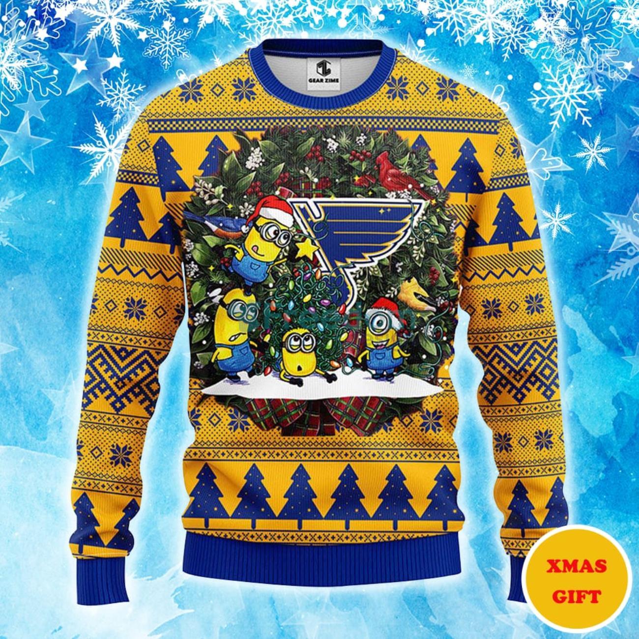 St. Louis Blues Minion Christmas AOP Sweater Product Photo 1