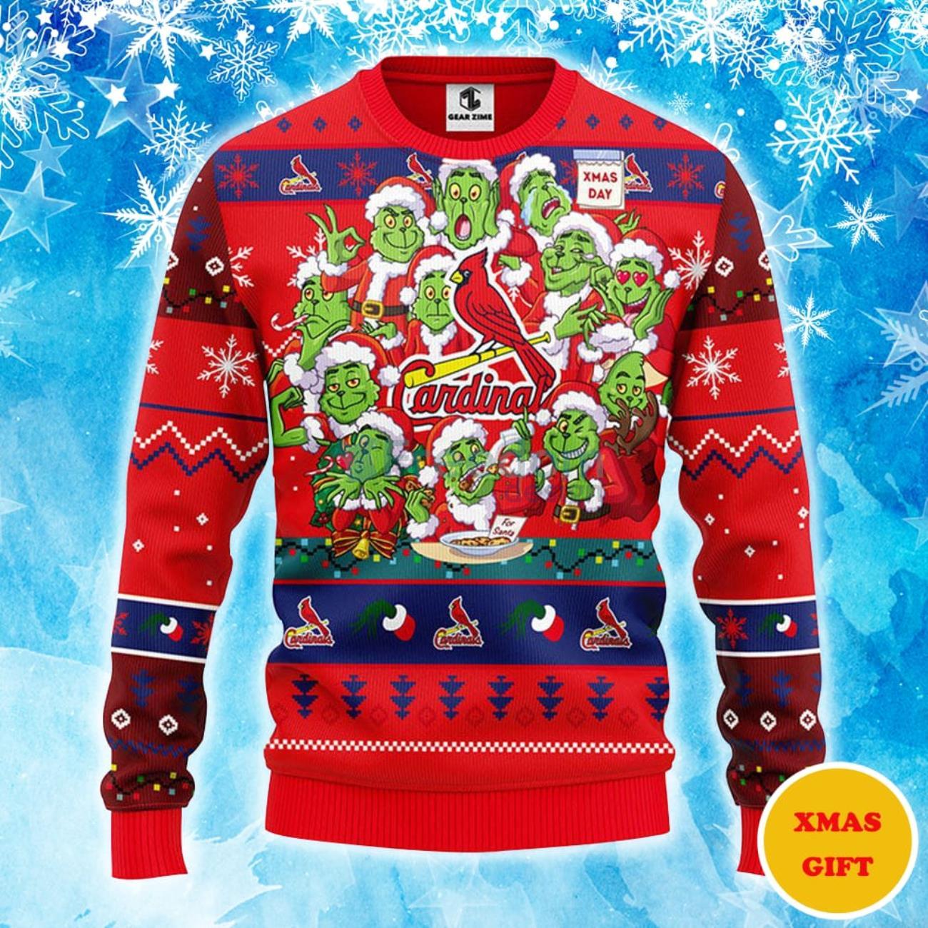 St. Louis Cardinals 12 Grinch Xmas Day Christmas AOP Sweater Product Photo 1