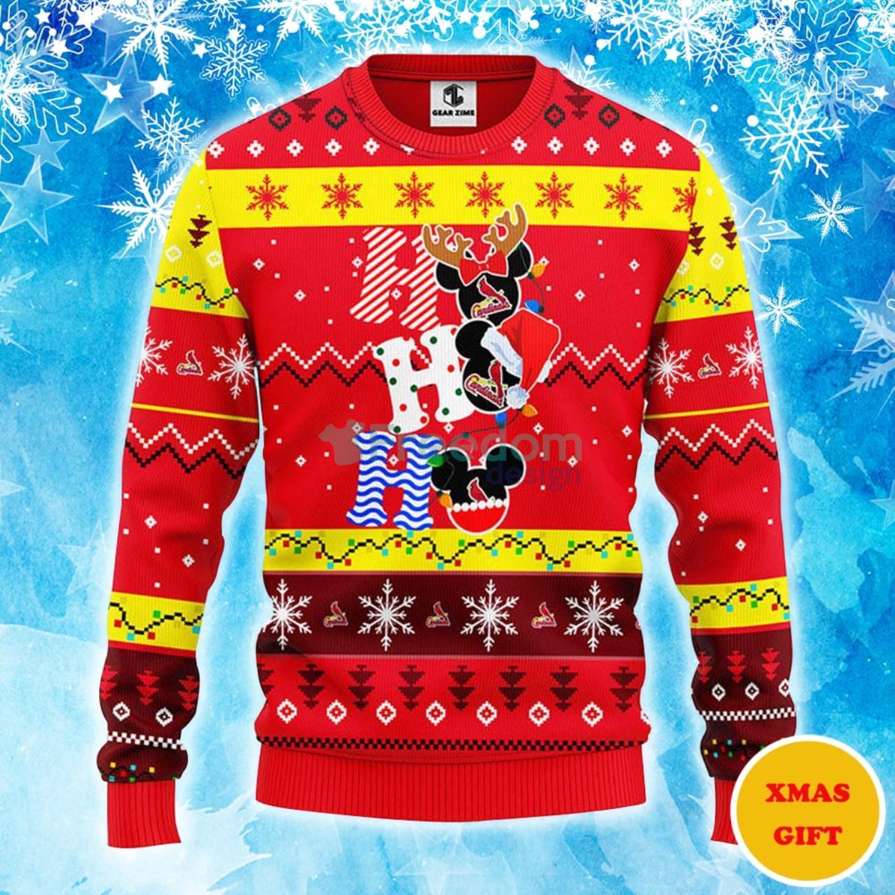 St. Louis Cardinals Hohoho Mickey Christmas AOP Sweater Product Photo 1