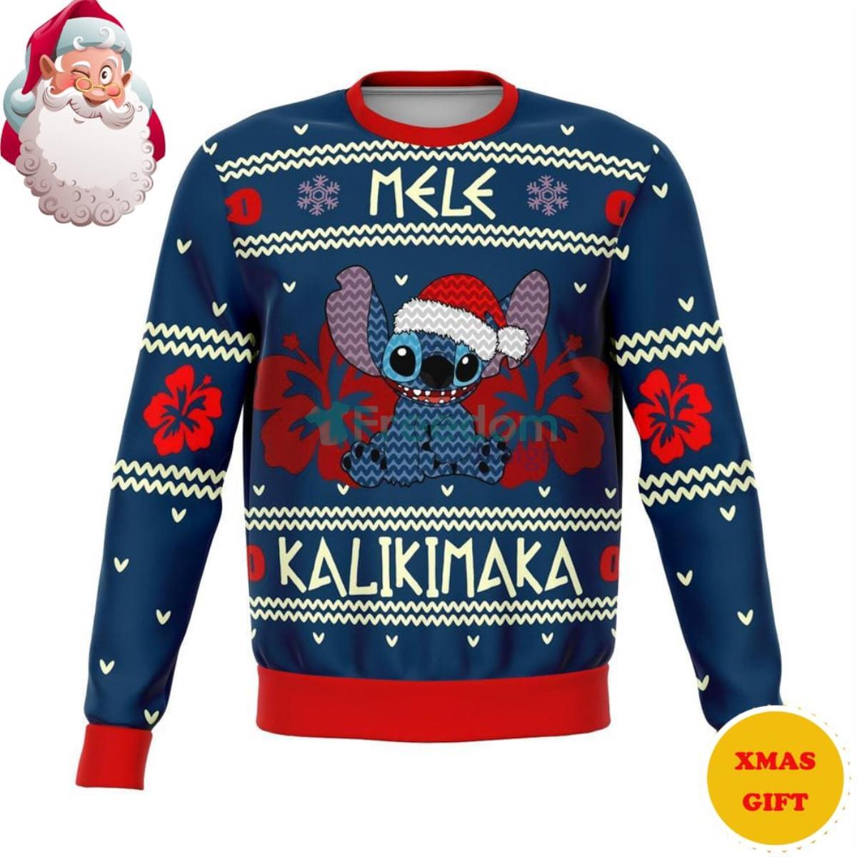 Stitch Mele Kalikimaka Disney Premium Christmas AOP Sweater Product Photo 1