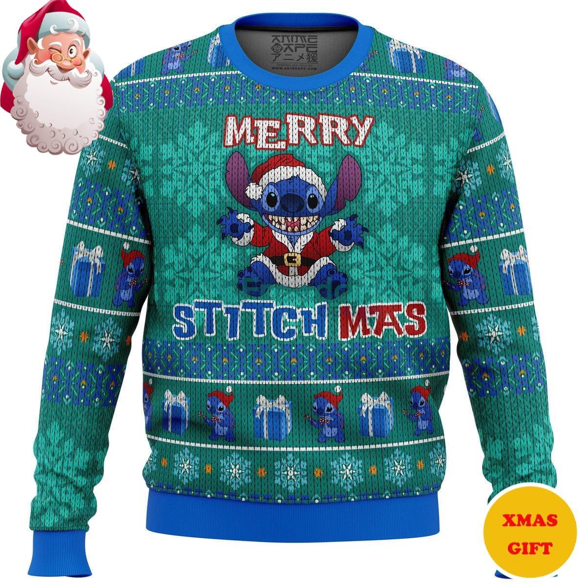 Stitch Merry Stitchmas Christmas AOP Sweater Product Photo 1