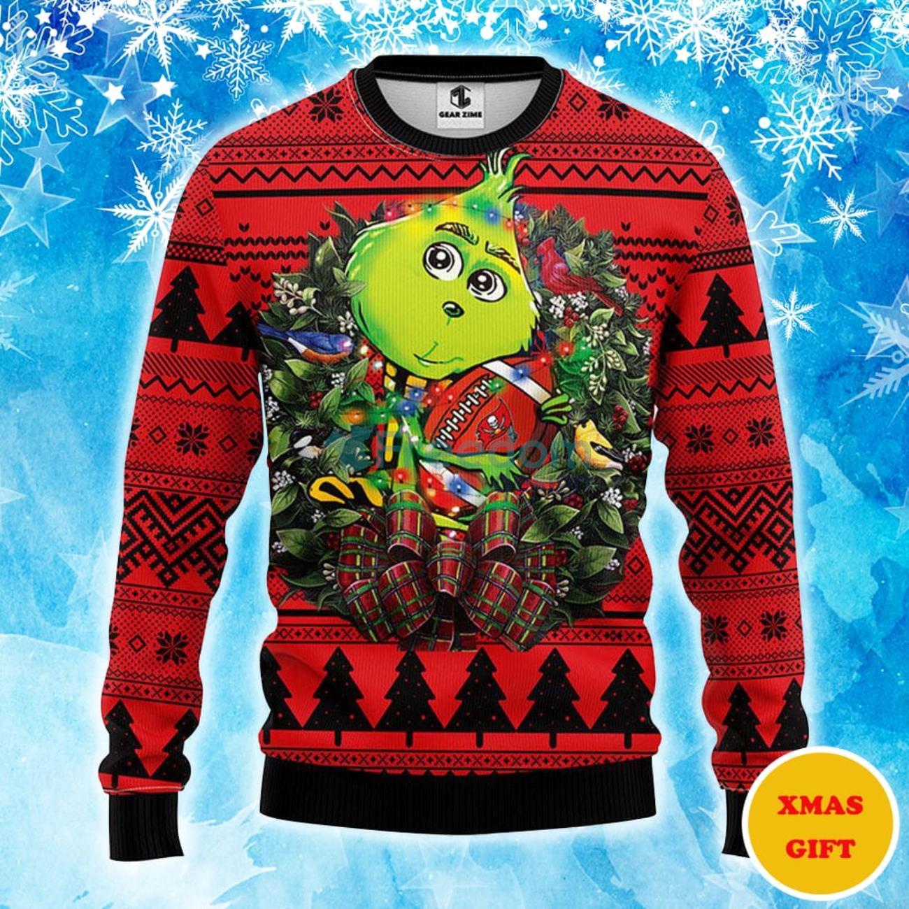 Tampa Bay Buccaneers Grinch Hug Christmas AOP Sweater Product Photo 1