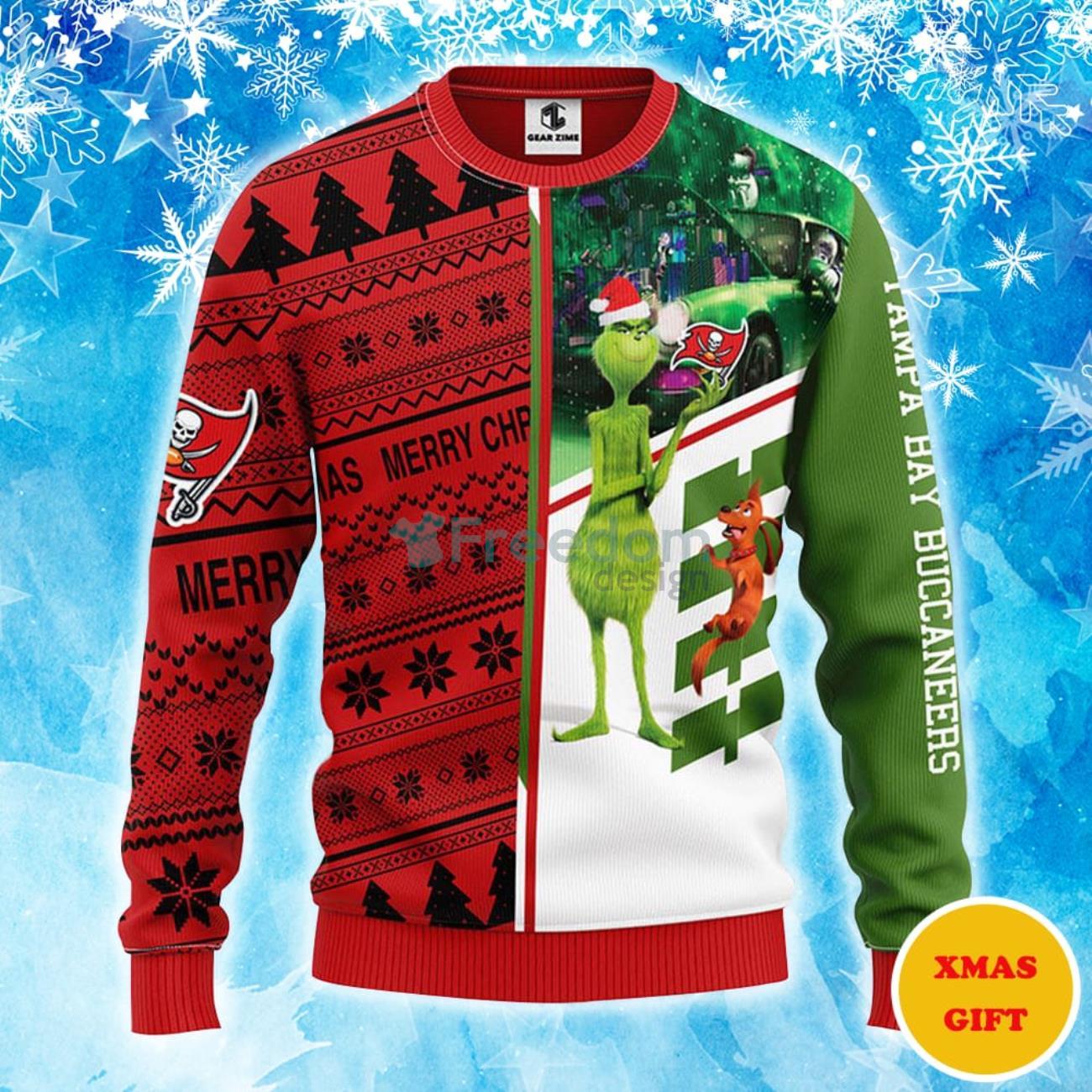 Tampa Bay Buccaneers Grinch & Scooby-Doo Christmas AOP Sweater Product Photo 1