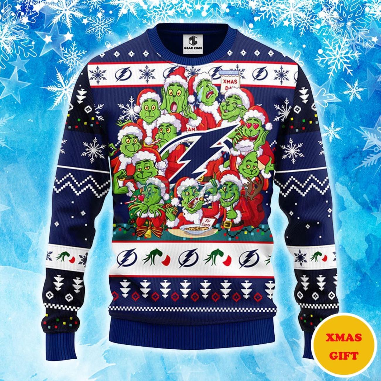 Tampa Bay Lightning 12 Grinch Xmas Day Christmas AOP Sweater Product Photo 1