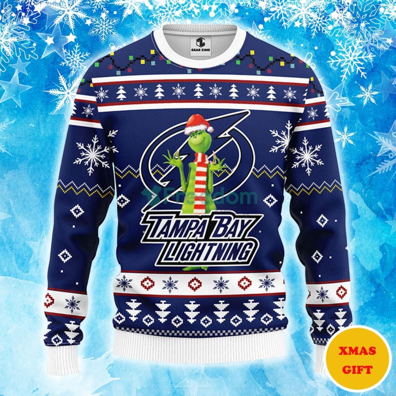 Tampa Bay Lightning Funny Grinch Christmas AOP Sweater Product Photo 1