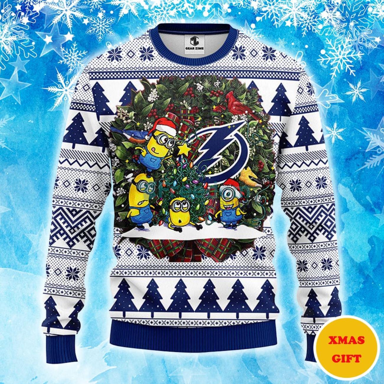 Tampa Bay Lightning Minion Christmas AOP Sweater Product Photo 1