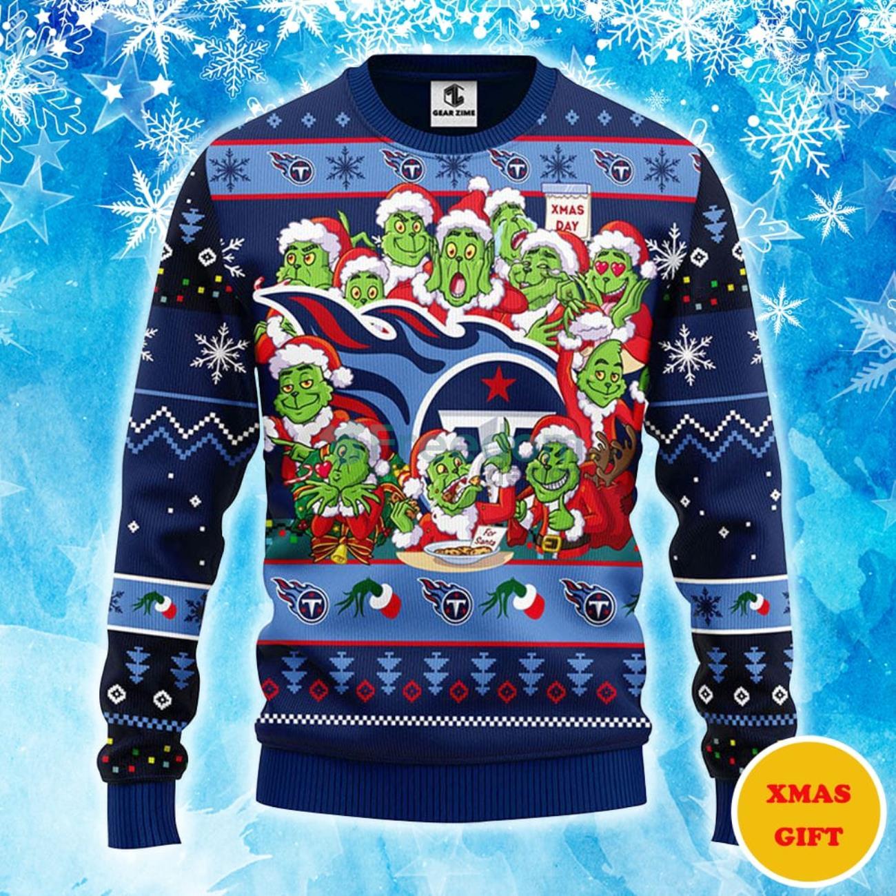 Tennessee Titans 12 Grinch Xmas Day Christmas AOP Sweater Product Photo 1