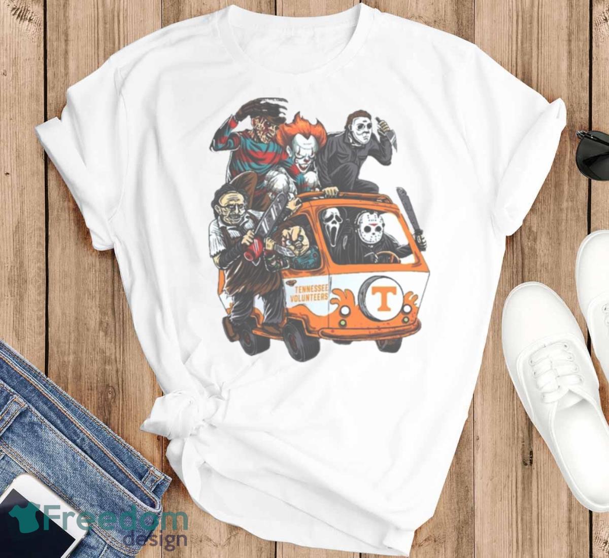 Tennessee Volunteers Horror Movies Characters Bus Halloween 2023 T Shirt - T-SHIRT FLAT