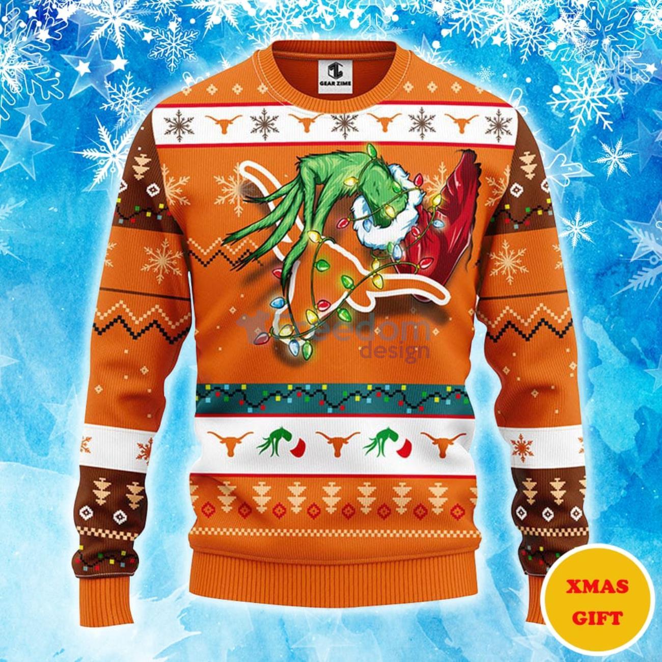 Texas Longhorns Grinch Christmas AOP Sweater Product Photo 1