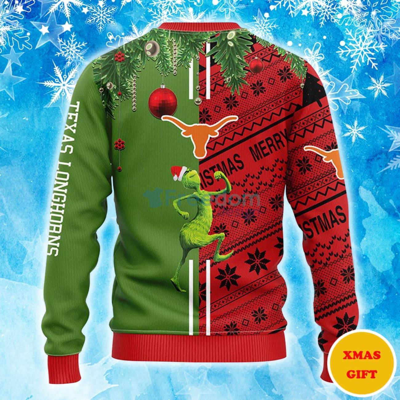 Texas Longhorns Grinch & Scooby-doo Christmas AOP Sweater Product Photo 2